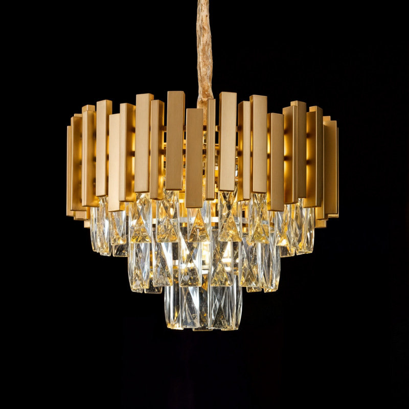 Lustre Pendente de Cristal Pequeno Dourado