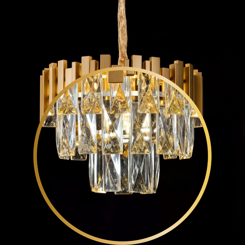 Lustre Pendente de Cristal Pequeno Dourado