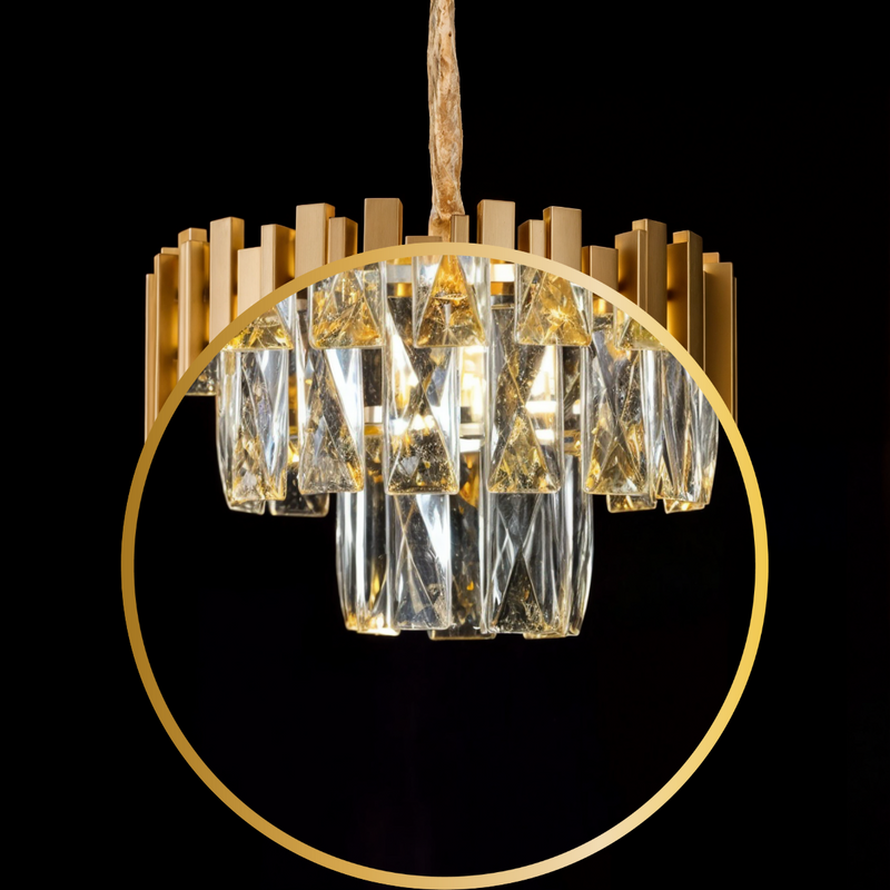 Lustre Pendente de Cristal Pequeno Dourado